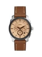 Fossil Machine Stainless Steel & Leather-strap Chronograph Watch