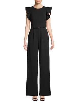 Calvin Klein Short Sleeve Flutter Belted Jumpsuit