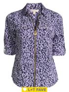 Michael Michael Kors Petite Ikat Spot Print Zip Blouse