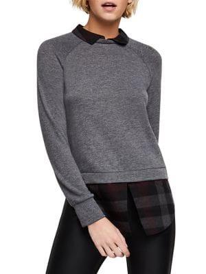 Bcbgeneration Plaid Flannel-trimmed Top