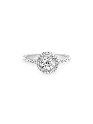 Lord & Taylor 925 Sterling Silver & Swarovski Crystal Halo Engagement Wedding Solitaire Ring