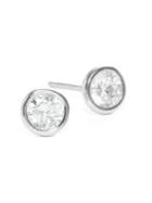 Crislu Solitaire Sterling Silver Bezel Set Earrings