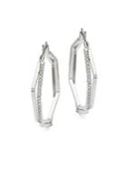 Design Lab Silvertone And Glass Stone Double Geo Hoop Earrings