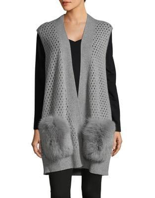 Magaschoni Fox Fur Trimmed Sleeveless Cashmere Cardigan