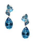 Effy Ocean Bleu Diamond, Topaz And 14k White Gold Drop Earrings