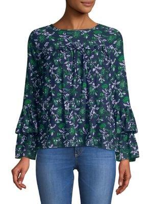 Michael Michael Kors Petite Flower-print Tier-sleeve Top
