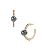 Kenneth Cole New York Black Diamond And Peacock Pearl Hoop Earrings