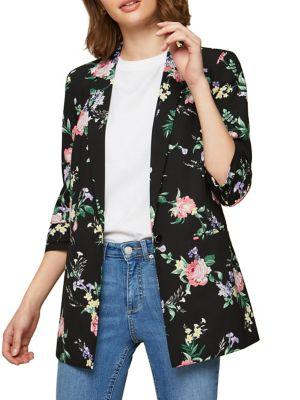 Miss Selfridge Floral Print Ruched Sleeve Blazer