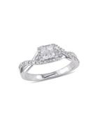 Sonatina Sterling Silver & Diamond Halo Crisscross Engagement Ring