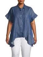 Lord & Taylor Plus Sofia Ruffled Chambray Blouse
