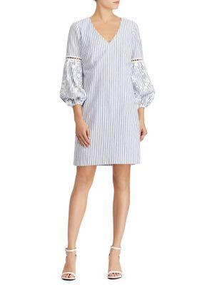 Lauren Ralph Lauren Embroidered Striped Cotton Dress