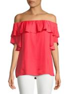 H Halston Two-way Off-the-shoulder Flounce Top