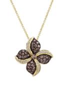 Levian Le Vian Chocolatier Diamond And 14k Yellow Gold Floral Pendant Necklace