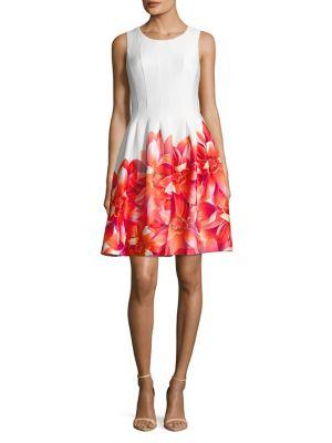 Calvin Klein Pintuck Pleat Floral Hem Dress