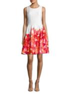 Calvin Klein Pintuck Pleat Floral Hem Dress