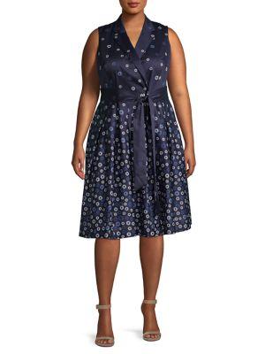 Anne Klein Plus Medallion Collared Wrap Dress