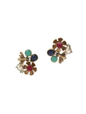 Betsey Johnson Tortifly Goldtone & Crystal Button Mismatched Earrings