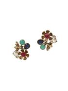 Betsey Johnson Tortifly Goldtone & Crystal Button Mismatched Earrings