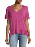Ellen Tracy Stripe Knit Peplum Top
