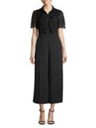 Imnyc Isaac Mizrahi Ruffled Lace-sleeve Mix Jumpsuit