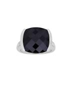Lord & Taylor Diamond, Sterling Silver And Onyx Cushion Ring