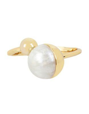 H Halston Rising Moon Crystal And White Pearlized Ball Bracelet