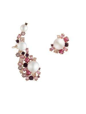 Carolee Goldtone, 6-10mm Freshwater Pearl & Ombre-stone Crawler Earrings