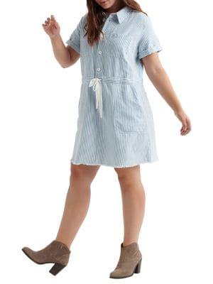 Lucky Brand Plus Striped Frayed Shift Dress