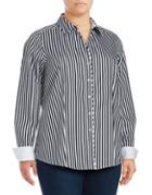Foxcroft Plus Sateen Stripe Cotton Button-down Shirt