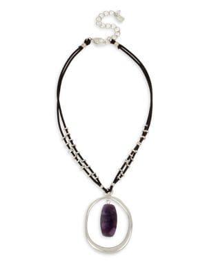 Robert Lee Morris Soho Purple Rain Amethyst Orbital Pendant Leather Necklace