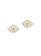 Adina Reyter 14k Yellow Gold, White Diamond & Blue Diamond Super Tiny Evil Eye Stud Earrings