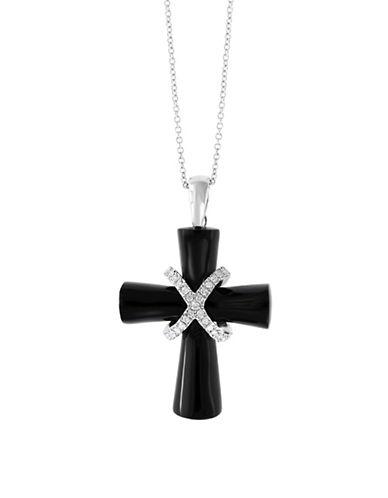 Effy Final Call Diamond, Onyx & 14k White Gold Cross Pendant Necklace