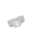 Lord & Taylor Rhodium-plated Sterling Silver And Cubic Zirconia Princess Cut Halo Engagement Ring