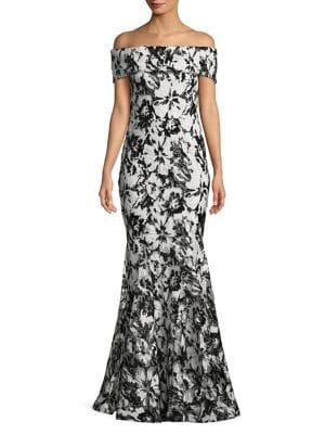 Nicole Bakti Beaded Floral Lace Off-the-shoulder Gown
