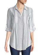 Lord And Taylor Separates Petite Striped Cotton Button Front Shirt