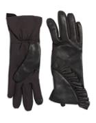 Lord & Taylor Ruffled Leather-back Touchscreen Gloves