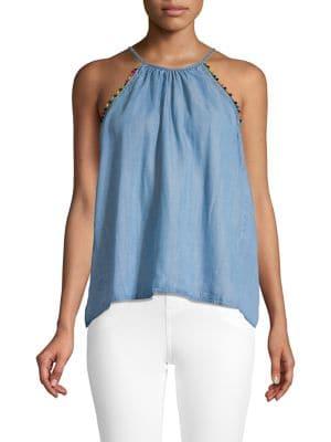 Republic Pom-trimmed Halter Top