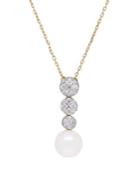 Lord & Taylor 14k Yellow Gold Diamond And Pearl Pendant Necklace 0.40 Tcw