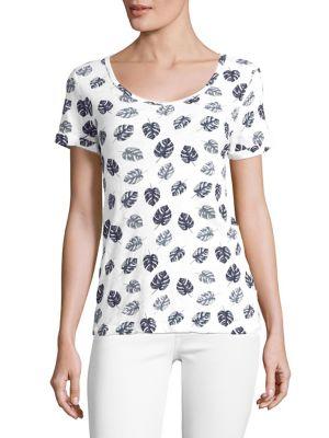 Lord & Taylor Plus Leaf-print Cotton Top