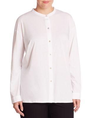 Eileen Fisher Plus Organic Cotton Stand Collar Shirt