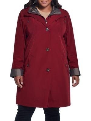 Gallery Plus Long-sleeve Button-front Raincoat