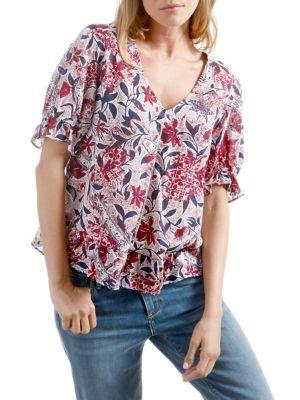 Lucky Brand Floral Ruffle V-neck Top