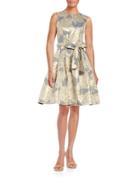 Tommy Hilfiger Sleeveless Metallic Floral Jacquard Fit-and-flare Dress