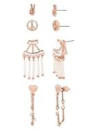 Bcbgeneration Festival Fashion Peace Sign 4-pair Rose Goldtone Earrings