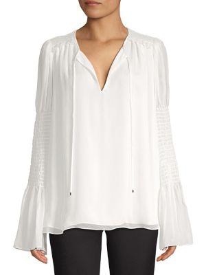 Diane Von Furstenberg Silk Shirred Sleeve Blouse