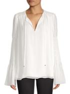 Diane Von Furstenberg Silk Shirred Sleeve Blouse
