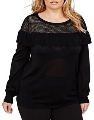 Addition Elle Michel Studio Plus Ruffle Mesh Sweater