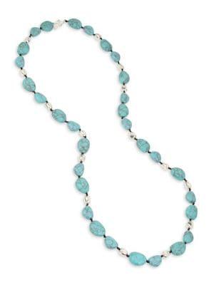 Robert Lee Morris Soho Turks & Beads Silvertone, Turquoise And Leather Long Necklace