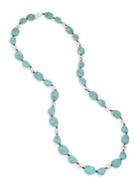 Robert Lee Morris Soho Turks & Beads Silvertone, Turquoise And Leather Long Necklace