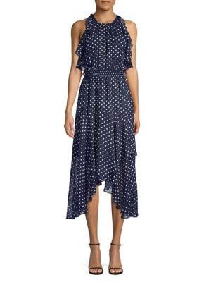 Vince Camuto Dotted Ruffle Blouson Midi Dress